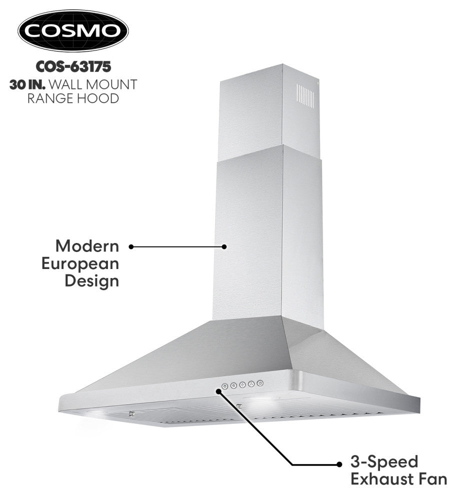 Cosmo Wall-Mount Range Hood, 30"