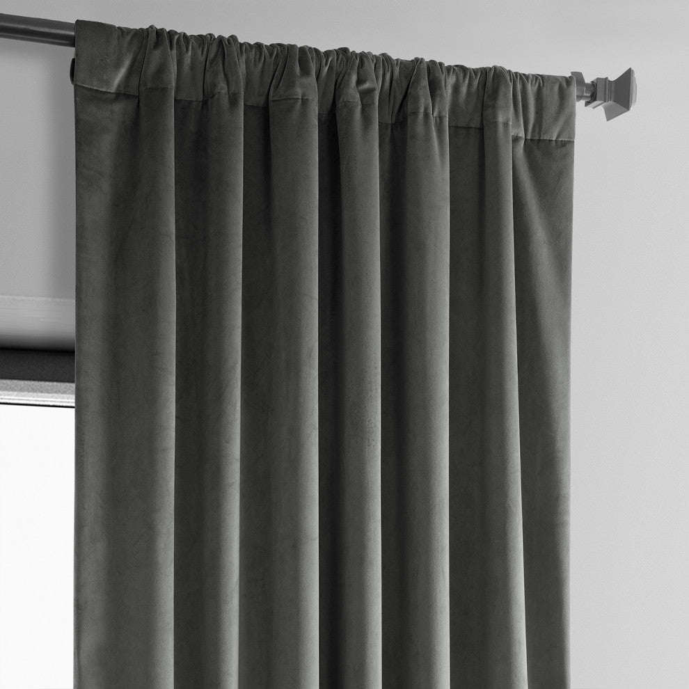 Heritage Plush Velvet Curtain Single Panel, Pepper Grey, 50"x120"
