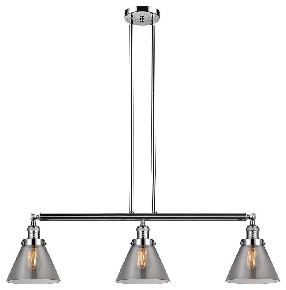 Large Cone 3-Light Island Light, Smoked Glass, Polished Nickel