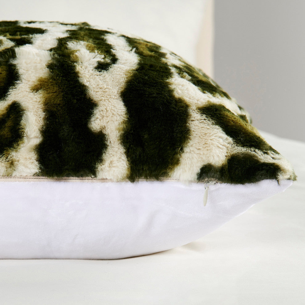 Wild Cat Faux Fur Pillow Shells, Set of 2, Forest Green, 20"x20"