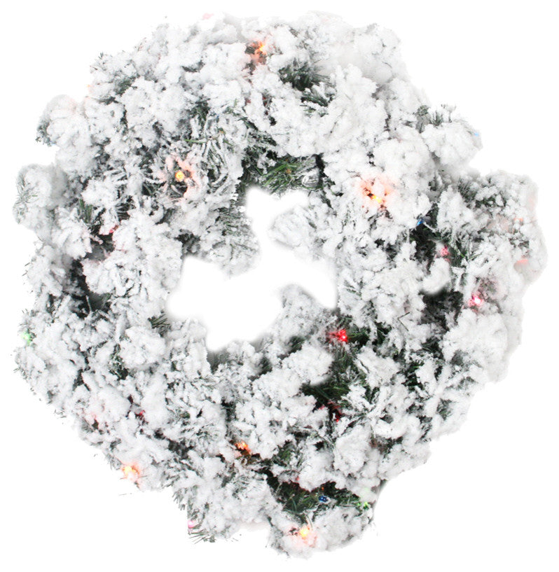 24" Flocked Wreath, 120 Tips, 50 Multi Lights