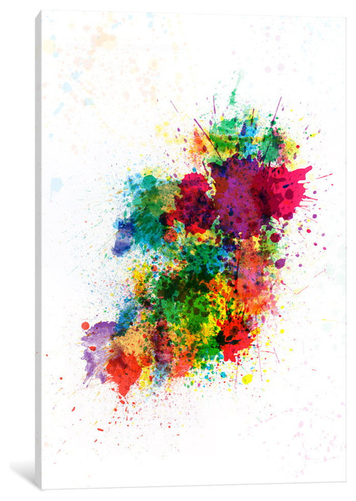 "Ireland Map Paint Splashes" by Michael Tompsett, 18x12x1.5"