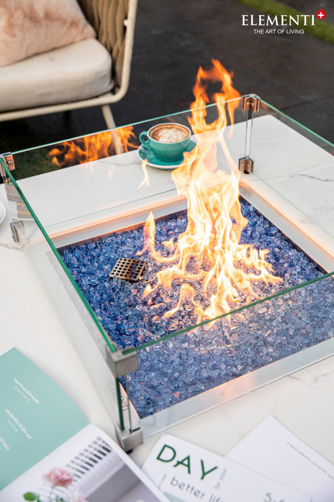 Bianco Square Porcelain Top 40" Propane Fire Table by Elementi Plus