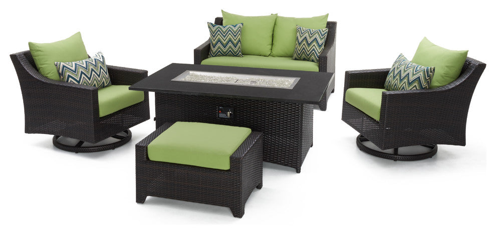 Deco 5 Piece Sunbrella Outdoor Patio Love and Motion Club Fire Set, Ginkgo Green