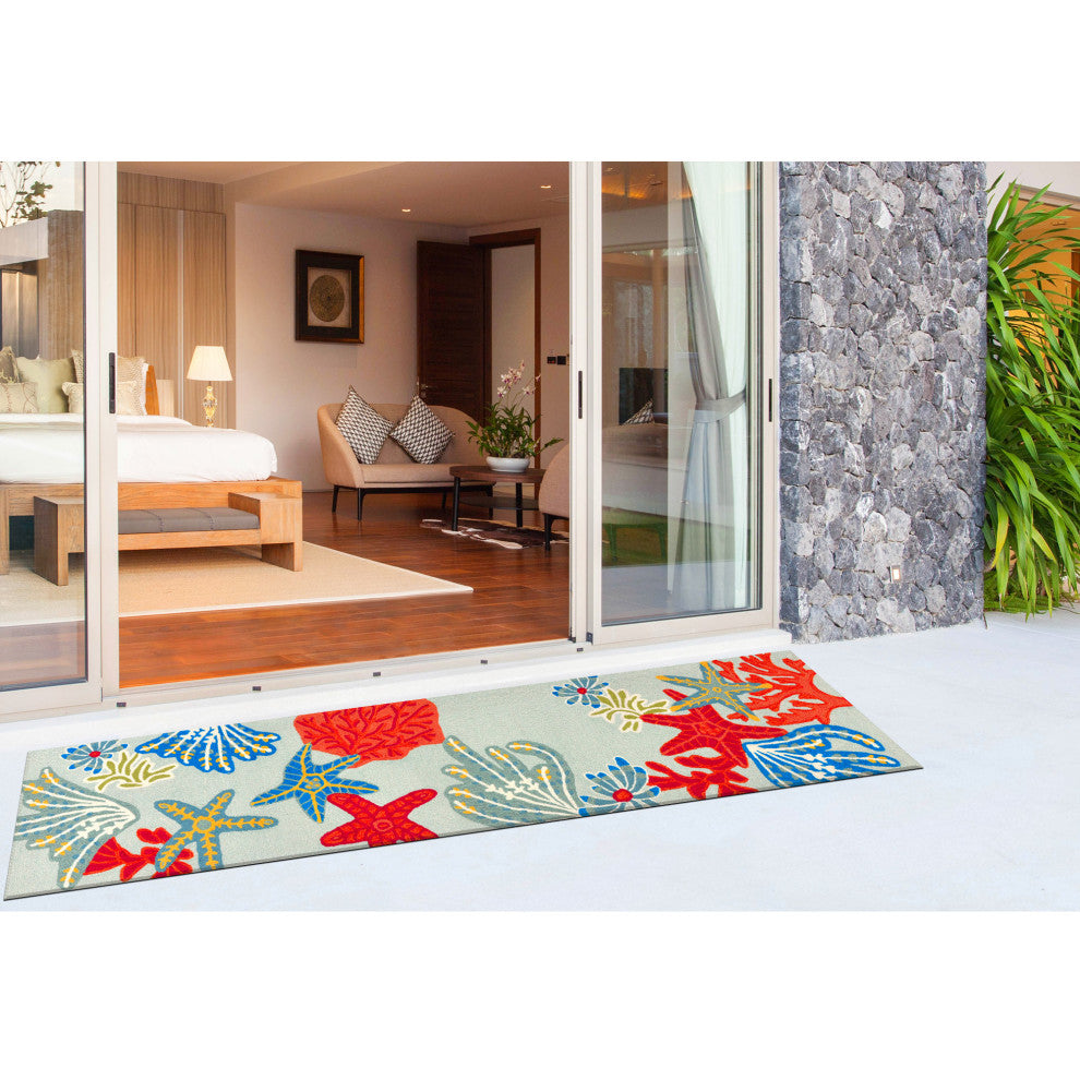 Ravella Ocean Scene Indoor/Outdoor Rug, Aqua, 2'x8'