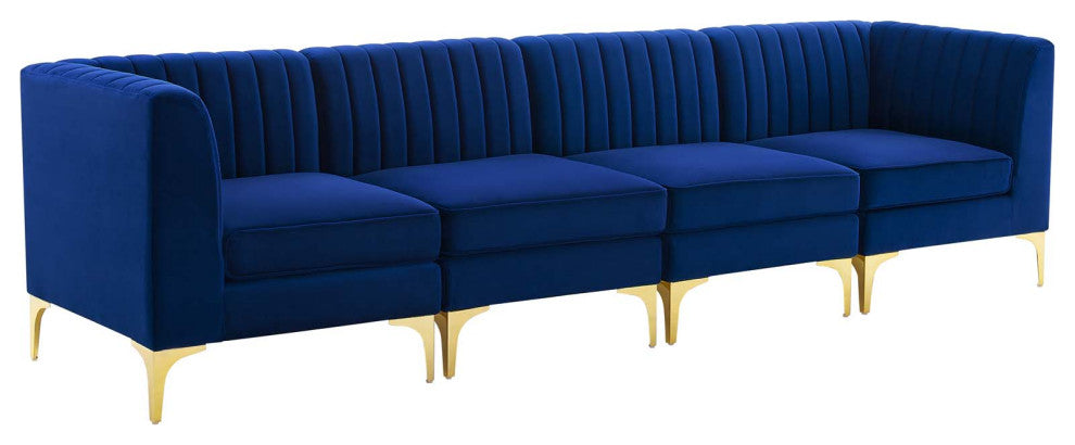 Triumph Channel Tufted Performance Velvet 4-Seater Sofa - Navy