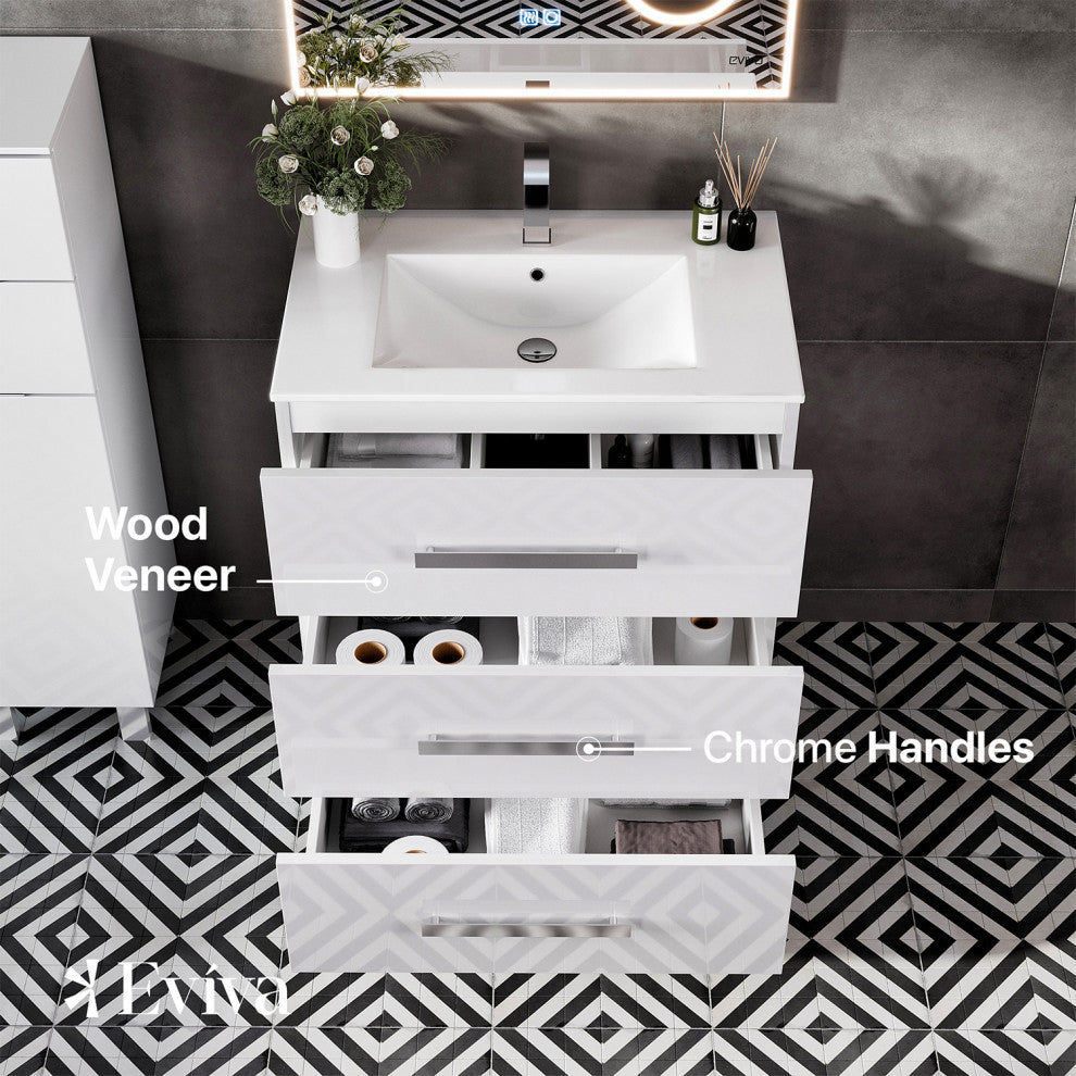 Libra Modern freestanding Bathroom Vanity With Integrated Sink, White