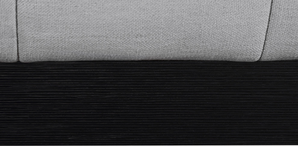 Lucia Beige Linen Textured Fabric Full Bed, Gray, King, Black Finish