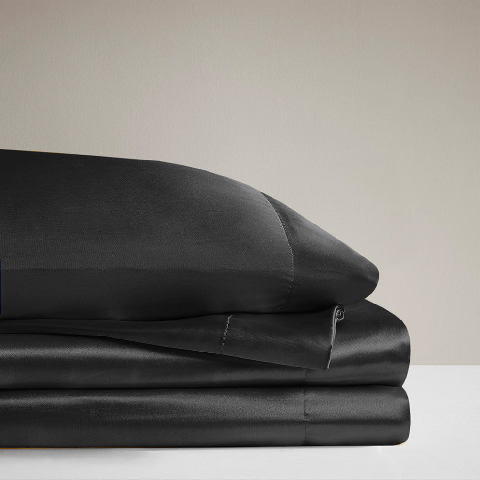 Madison Park Essentials Satin Luxury 6 PC Sheet Set, Black