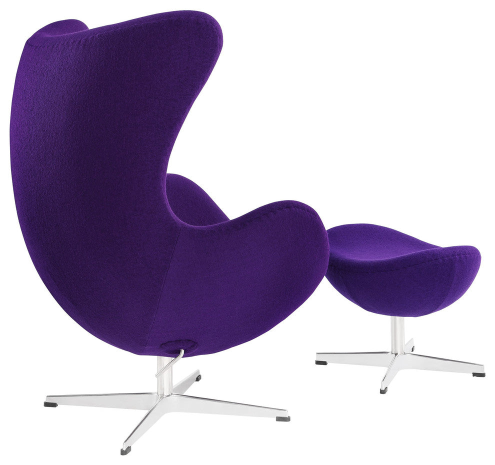 Modern Contemporary Living Room Lounge Chair and Ottoman Set Purple