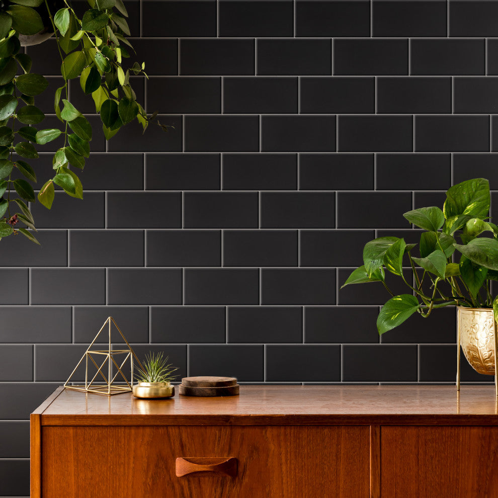Crown Heights Ceramic Wall Tile, Matte Black