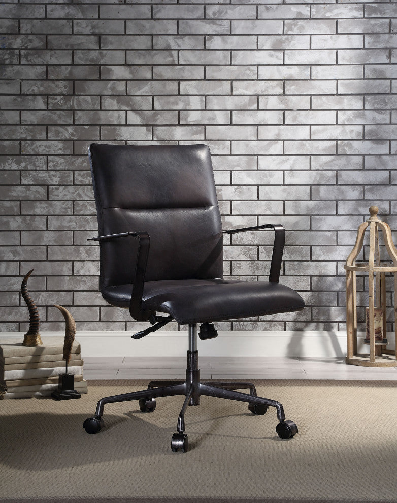 ACME Indra Office Chair, Onyx Black Top Grain Leather