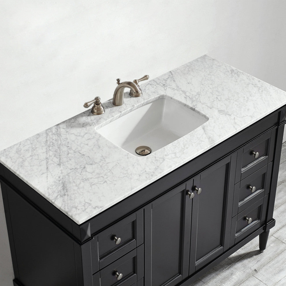 48" Vanity in Espresso with Carrara White Marble Countertop Without Mirror