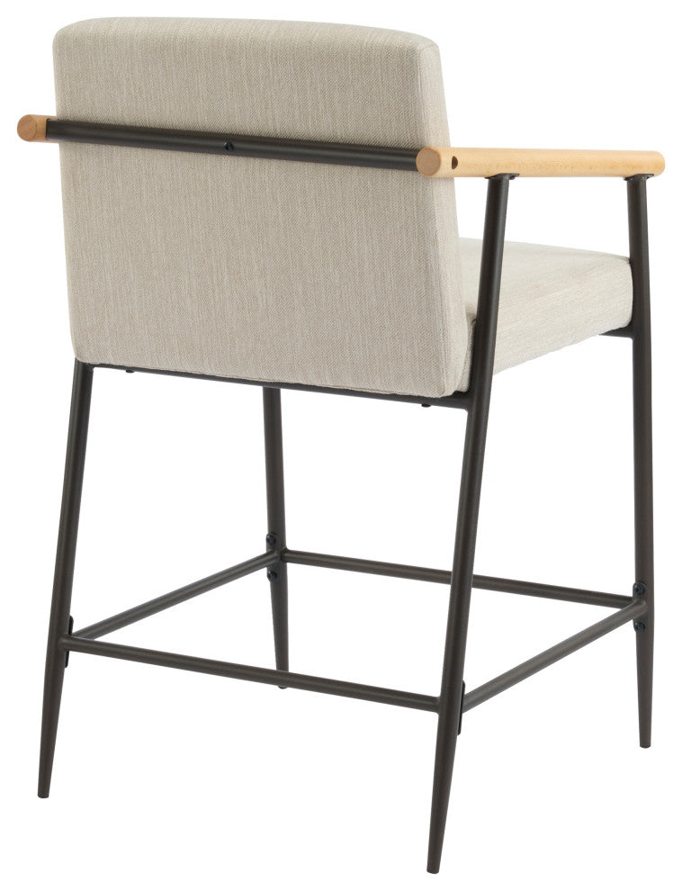 GDF Studio 26"H Mid-Century Modern Counter Stool With Iron Frame, Set of 2, Espresso/Beige