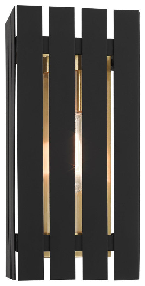 Livex Lighting Greenwich 1 Light Black, Satin Brass Medium Outdoor Wall Lantern