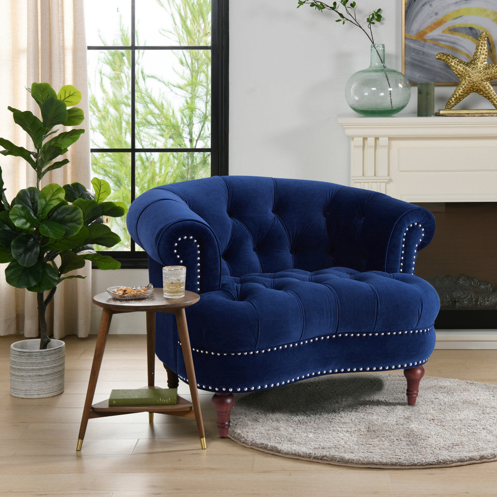 La Rosa 42" Chesterfield Tufted Accent Chair, Navy Blue Velvet