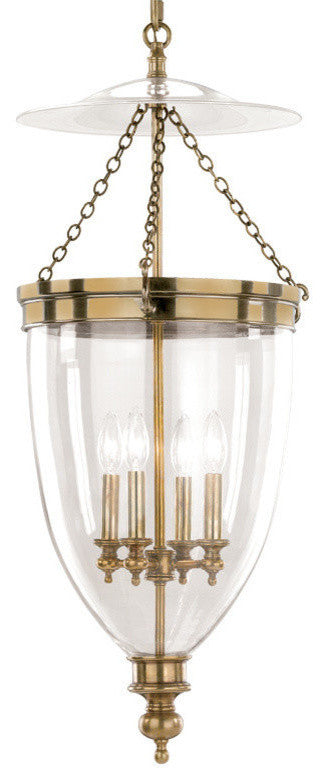 Hanover 4-Light Pendant Clear Glass Shade, Aged Brass