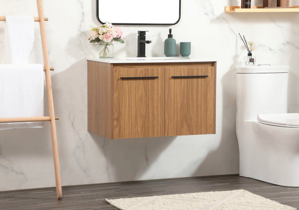 Phoebe Modern Walnut Brown-Light Bathroom Vanity, Walnut Brown, 30"