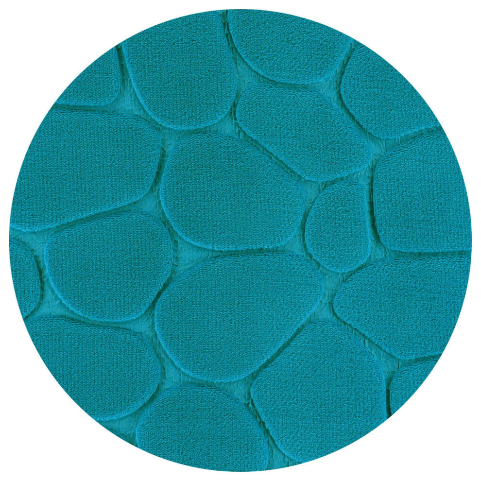 Bath Rug Memory Foam Mat 3D Pebble 32"x20", Peacock Blue, Bath Mat