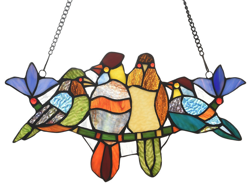 CHLOE Lighting Tropical Birds Tiffany Animal Design Window Panel 16"x9"