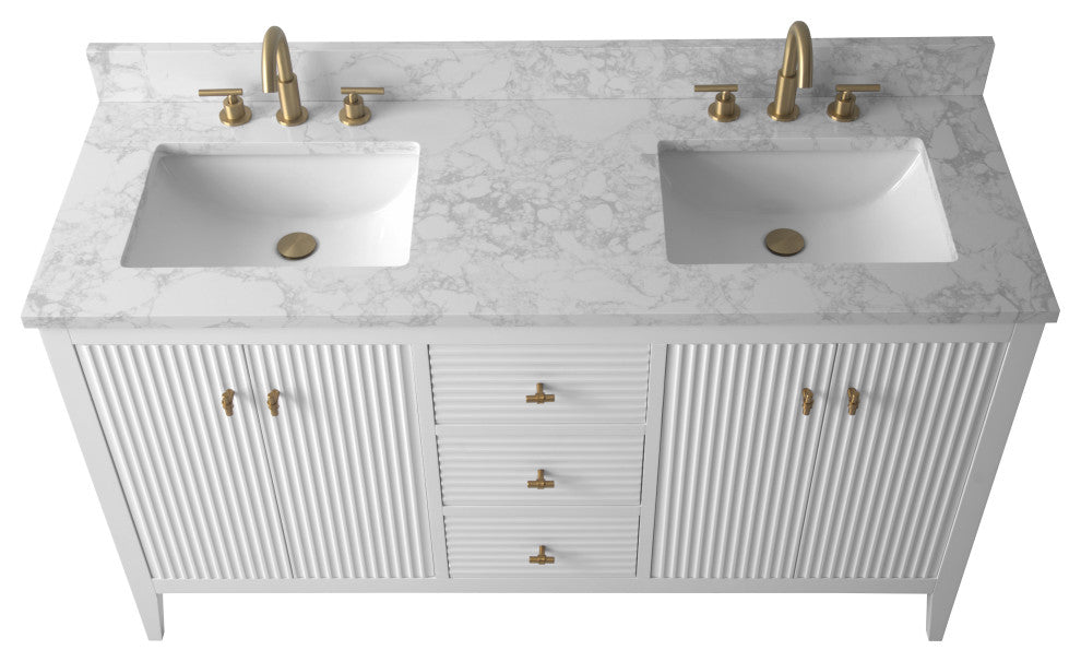Vanity Art Freestanding Vanity, White, 60", Double Sink, Golden Brushed