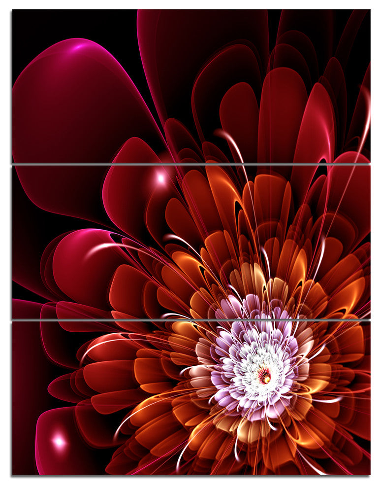 "Fractal Red and Yellow Flower" Digital Wall Art, 3 Panels, 28"x36"