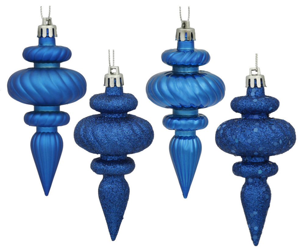 Vickerman N500002 4" Blue 4-Finish Finial Ornament, 8 Per Box