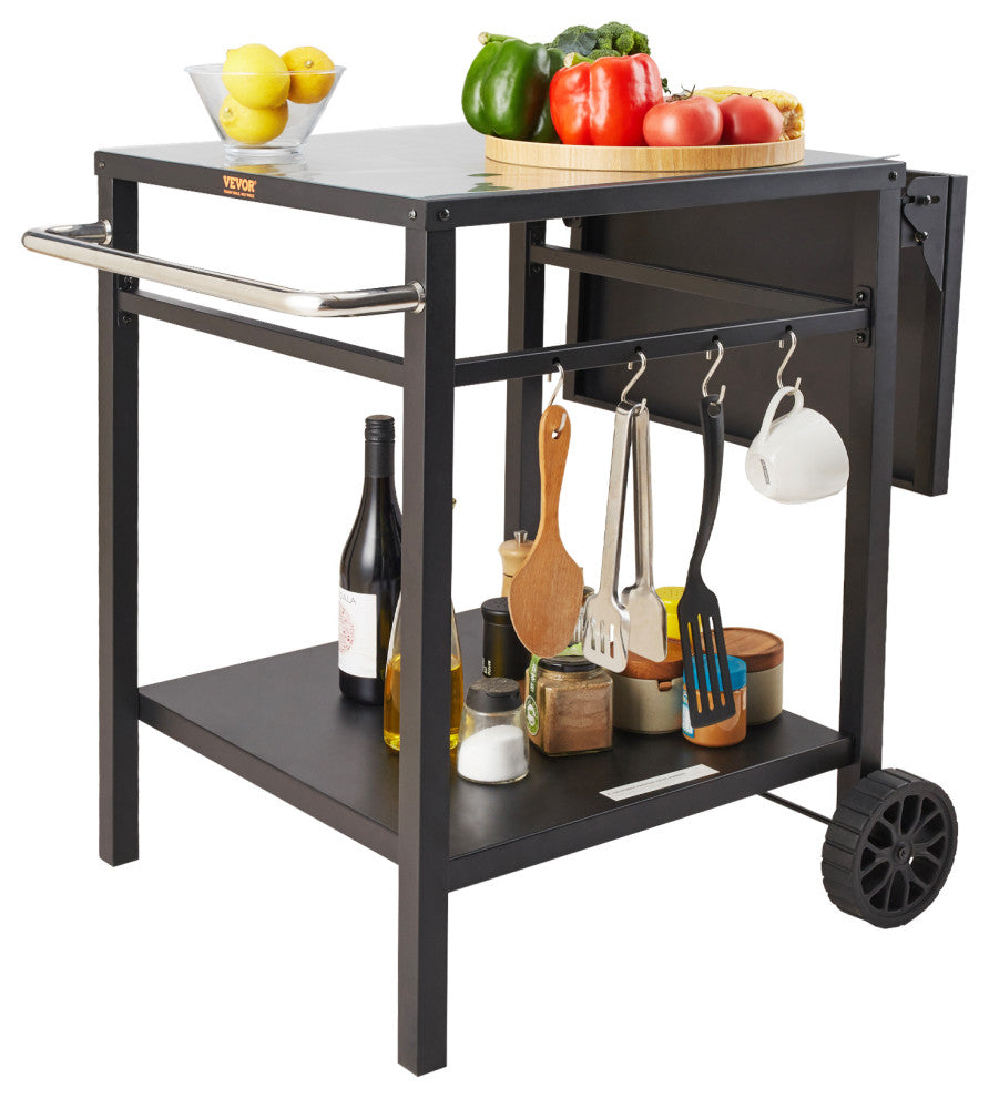 VEVOR Outdoor Grill Dining Cart Double-Shelf BBQ Movable Food Prep Trolley Patio