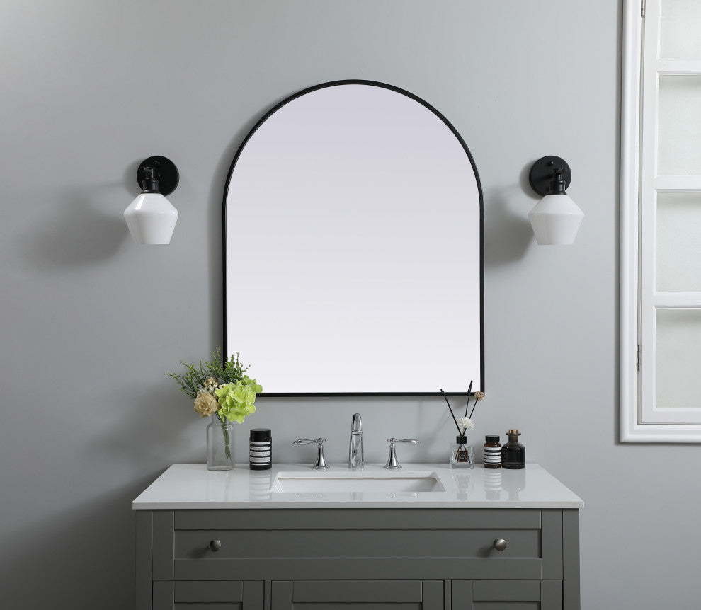 Metal Frame Arch Mirror 30X36 Inch, Black