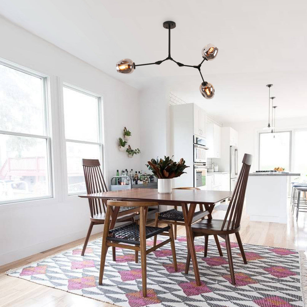 Modern Full-angle Adjustable Chandelier With Smoked Glass Shades, 3 Light