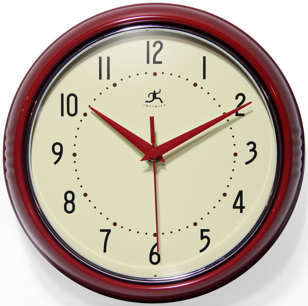 Infinity Instruments Retro Kitchen Vintage 50s Wall Clock, Red