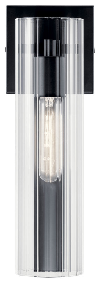Jemsa 14" 1 Light Wall Sconce With Clear Fluted Glass, Black