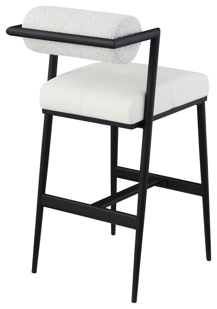 Stryker Boucle Fabric and Faux Leather Stool, Set of 2, Cream