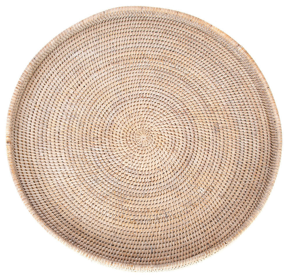 Artifacts Rattan™ Round Serving / Ottoman Tray, White Wash, Medium