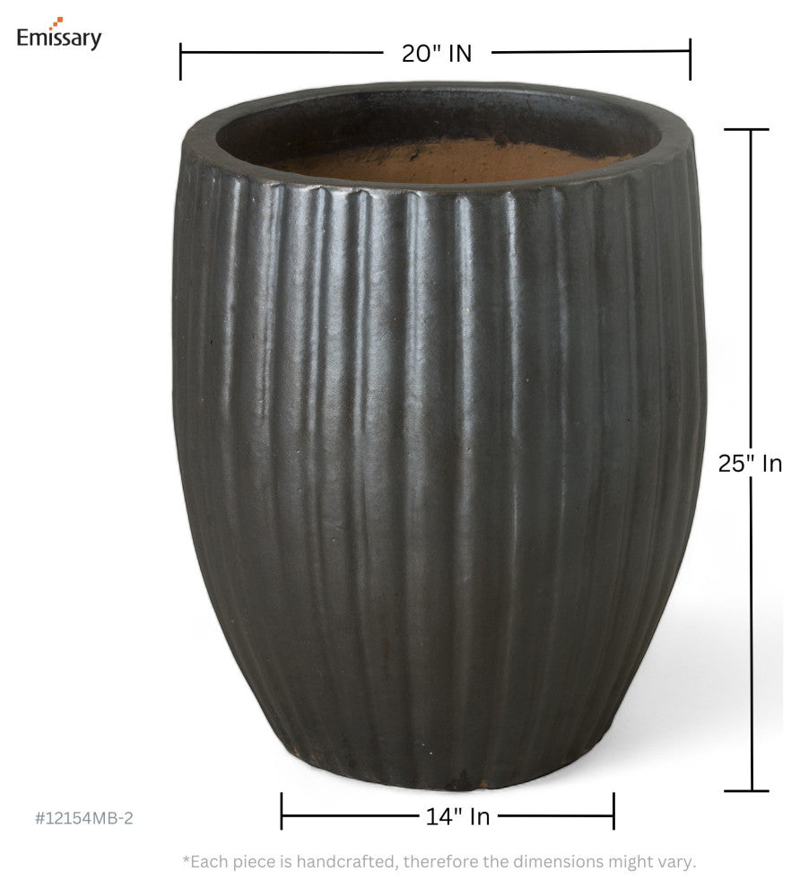 Ridges Planter Large, Matte Black 21x25