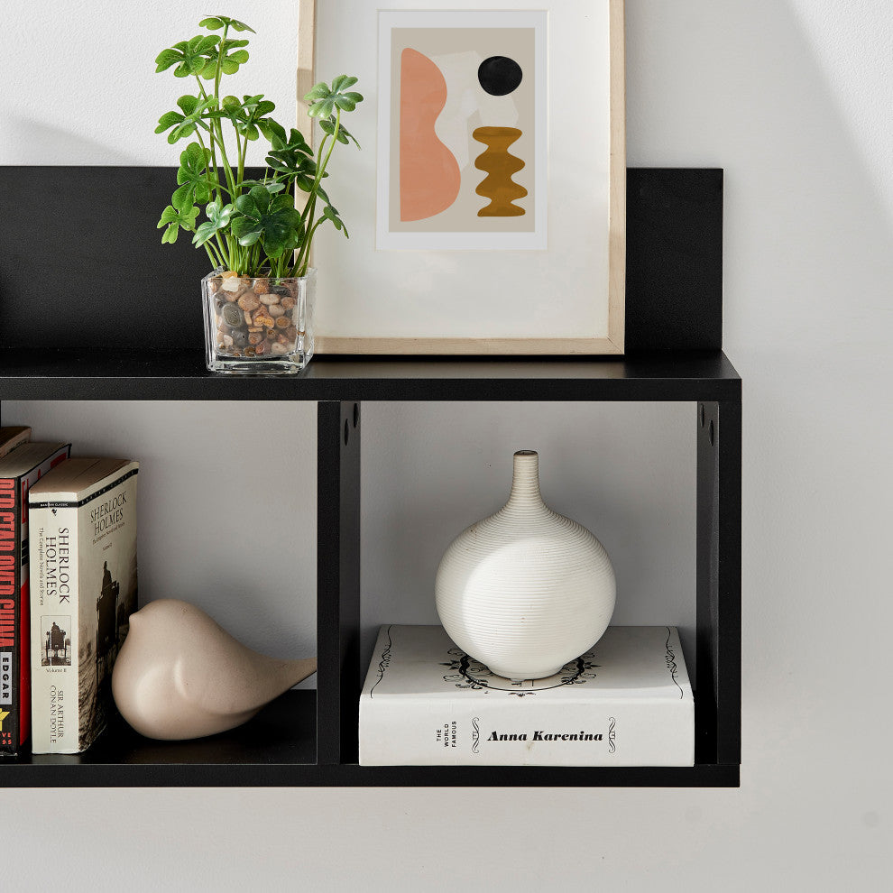 Danya B. Modern 3 Cube Floating Wall Shelf With Display Ledge, Black