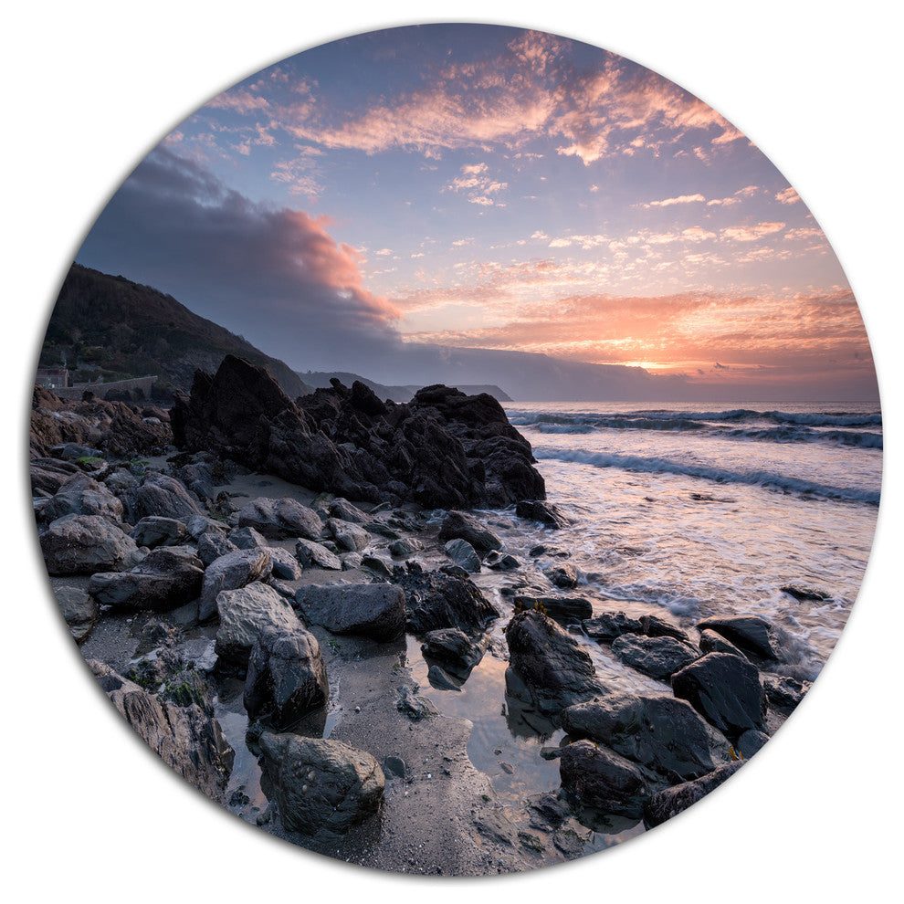 Sunrise At Rocky Portholland Beach, Seashore Round Wall Art, 38"