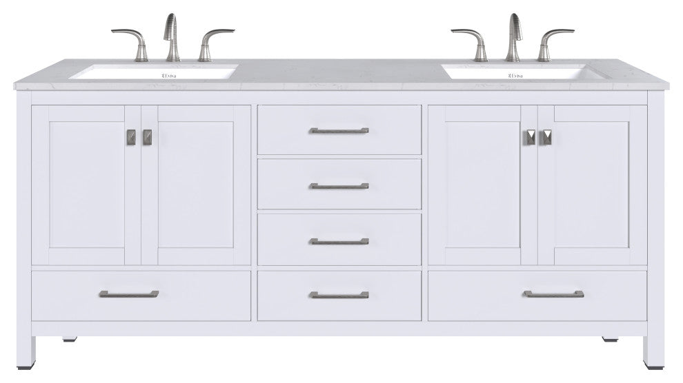 Eviva Aberdeen 78" White Double Sink, Quartz Top