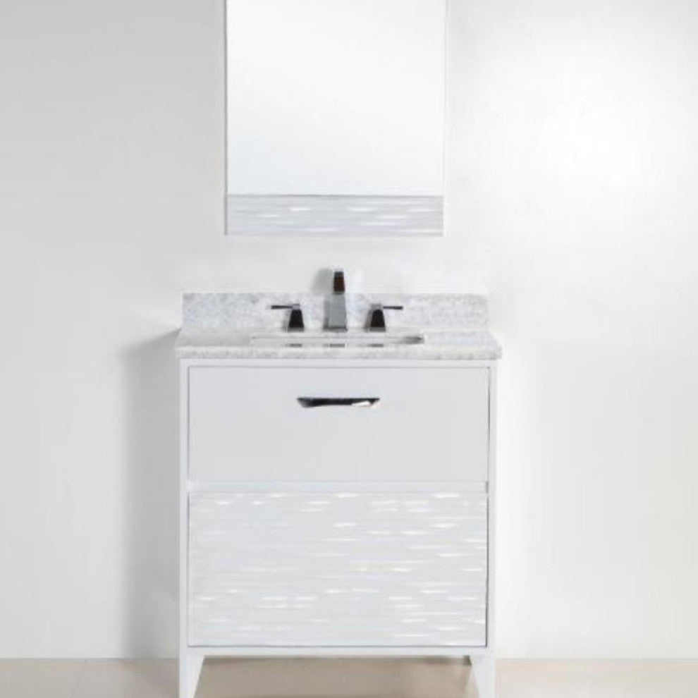 Alda Single-Sink Vanity, White, 30", White With White Carrara Top