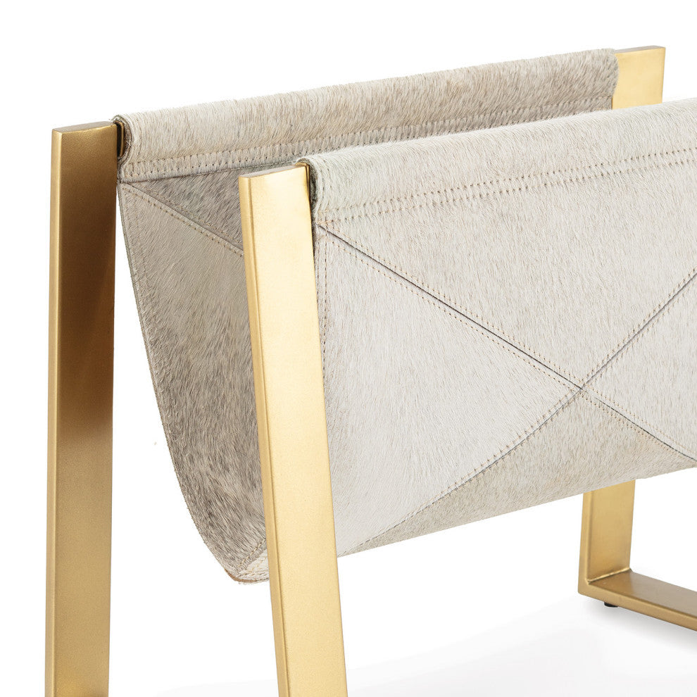Andres Hair on Hide Magazine Rack, Brass