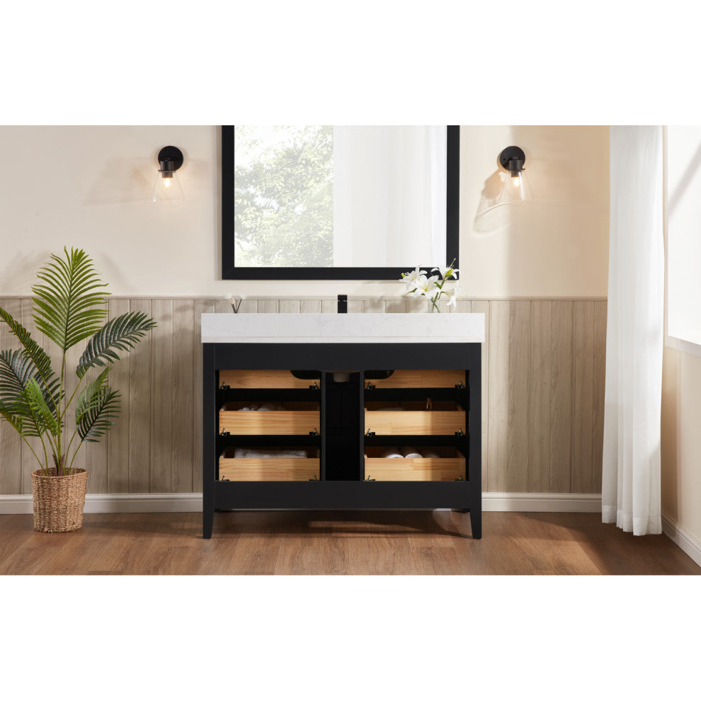 Legion Furniture WS2518 Series Bathroom Sink Vanity, Tricorn Black, 48", Artificial Stone Top, Single Sink