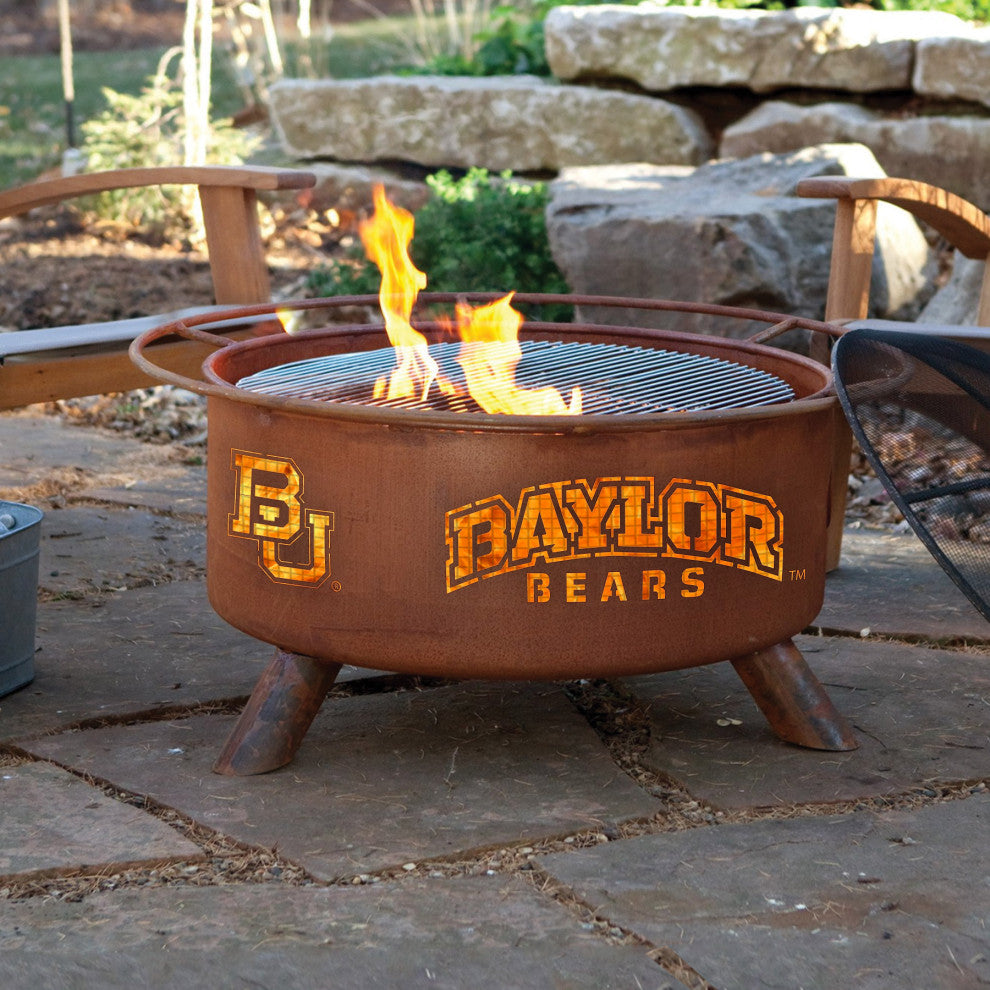 Customizable NCAA Logo Fire Pit, Rust Patina, Baylor