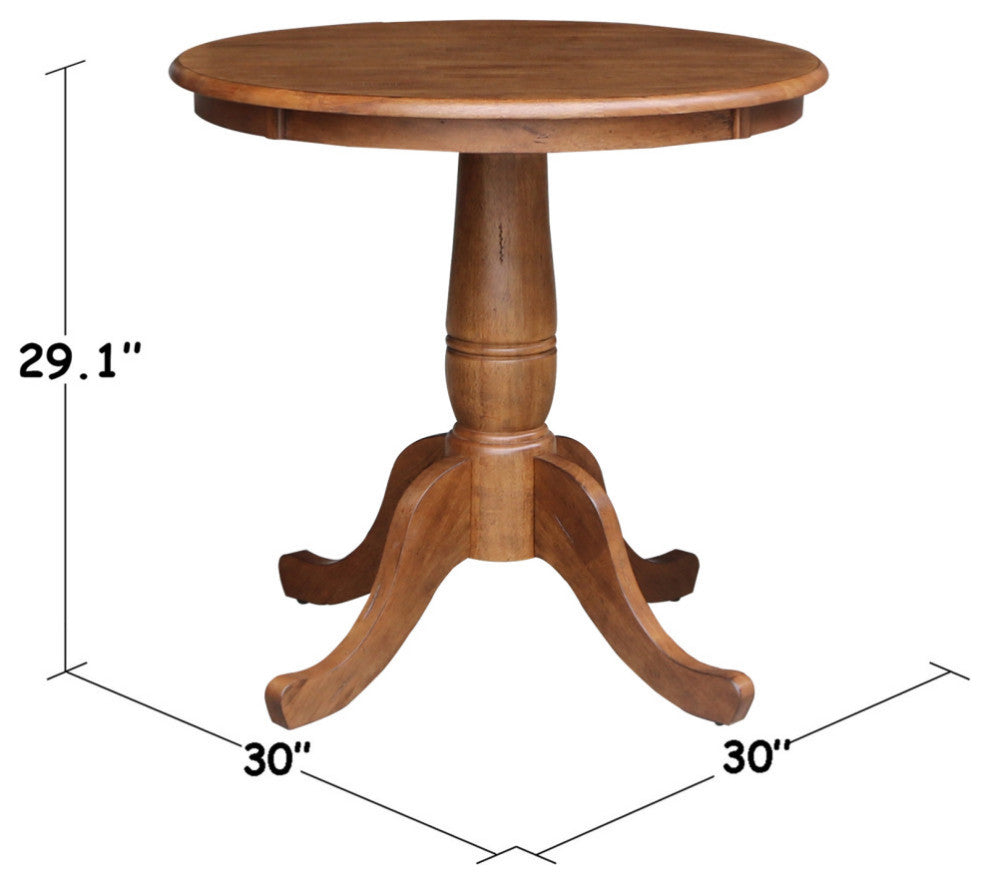 Round Top Pedestal Table, Distressed Oak, 30 Inch Round