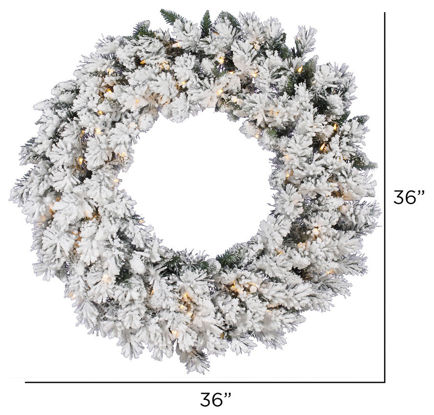 Vickerman A128237Led 36" Flocked Snow Ridge Christmas Wreath, Warm White Lights