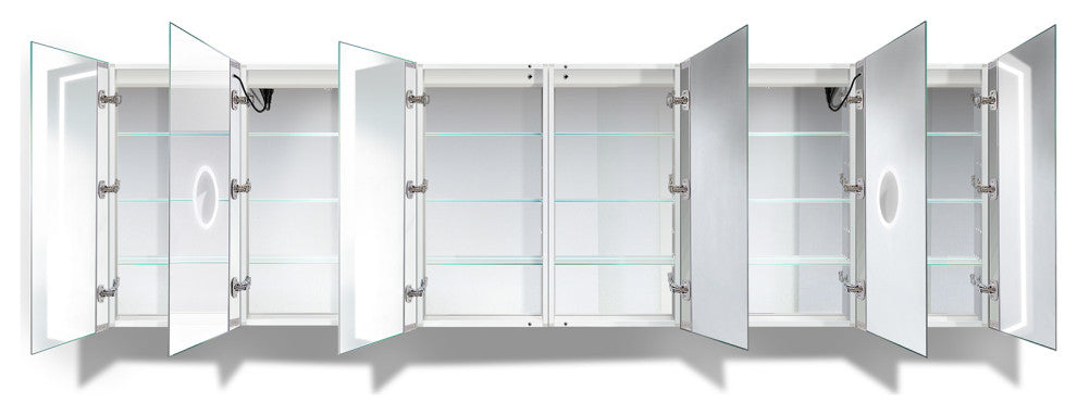 120x36 LLLRRR, Recessed Or Surface Mount Medicine Cabinet 24 Shelves, LED