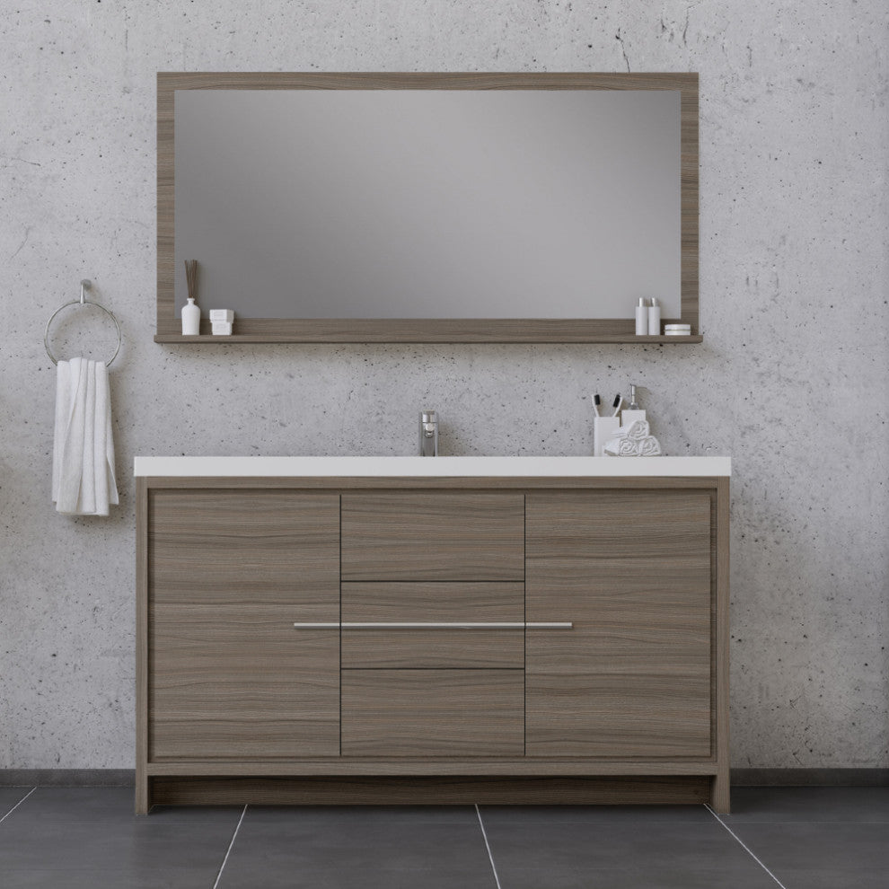 Sortino 60" Single Bathroom Vanity With Sink, Gray