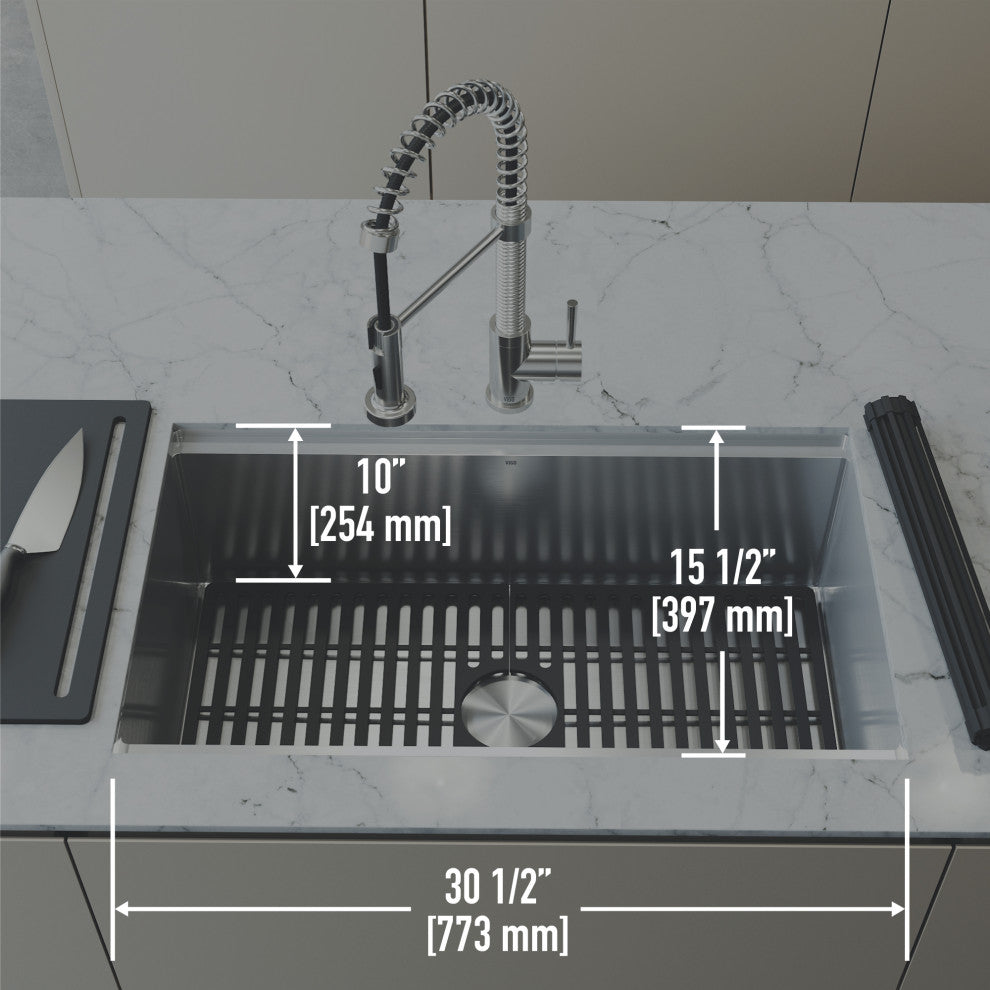 Mercer Single Bowl Stainless Steel Undermount Kitchen Sink with Accessories, 33" L X 20" W, Workstation