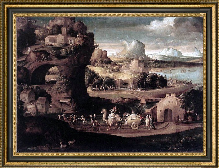 Girolamo Da Carpi Landscape With Magicians Framed Premium Canvas Print, 18"x24"