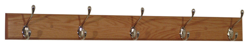 5 Hook Coat Rack, Light Oak, Light Oak/Nickel