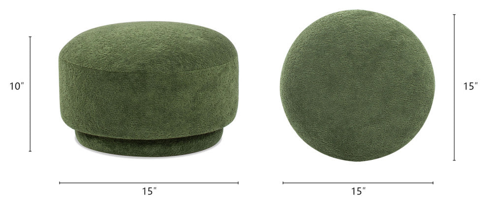 Fuji 15" Mushroom Footstool Ottoman, Moss Green Fleeced Teddy